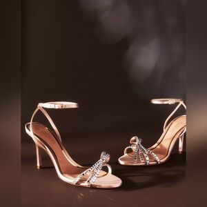 Brand New Gedebe Pink Satin Crystal Bow Ankle-Strap Sandals